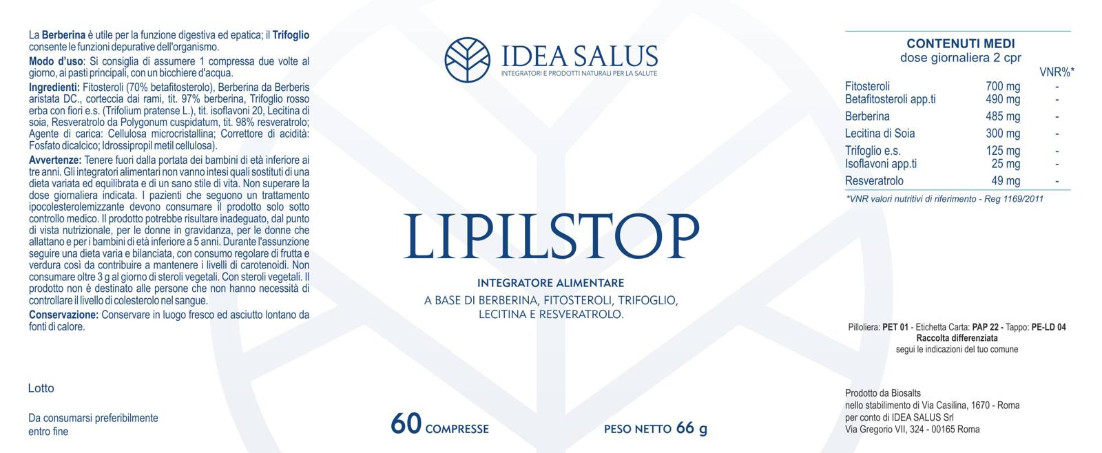 LIPILSTOP - Integratore alimentare IDEA SALUS - Controllo del Colesterolo e Antidislipidemico