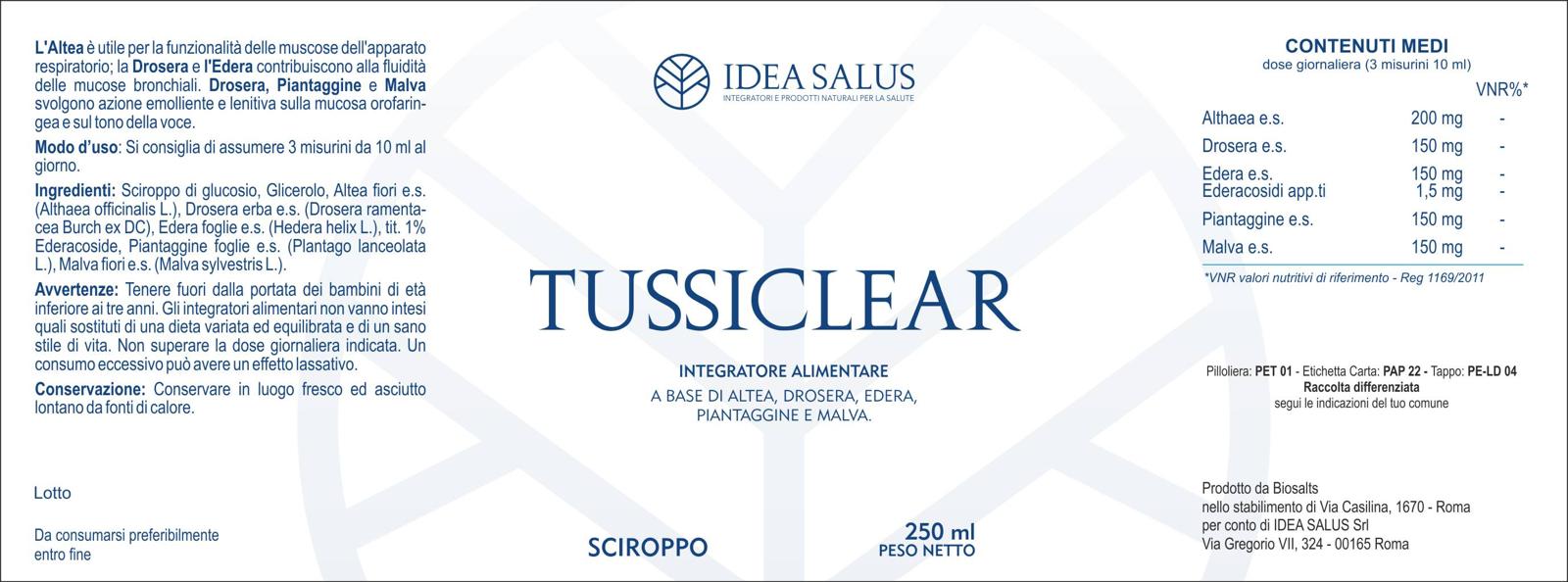 TUSSICLEAR - Integratore alimentare IDEA SALUS - Contro la Tosse Secca